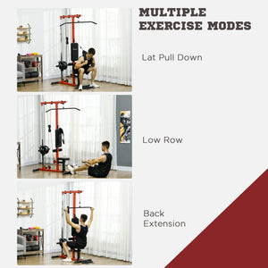 Soozier Lat Pull Down Machine, High / Low Pulley Machine with Adjustable Seat and Flip-Up Footplate
