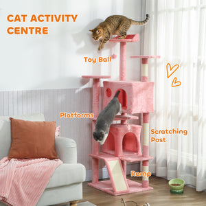54" Cat Tree, Multi-Level Cat Tower with Scratching Posts, Cat Condos, Bed, Platforms, Ramp, Toy Ball, Beige – view 94