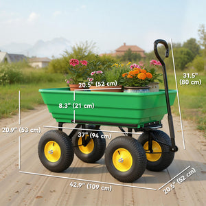 Garden Dump Cart Heavy Duty 440lbs Wagon with Steel Frame and 10'' Pneumatic Tires, Green – view 2