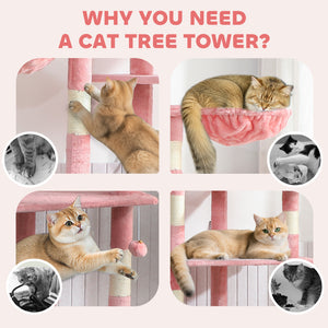 94"-102" Huge Cat Tree Ceiling High Cat Condo Scratching Post Activity Center Multi-Level Play House Light – view 24