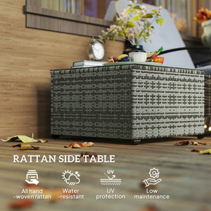 24.4" Patio Wicker Coffee Table, PE Rattan Outdoor Side Table with Tempered Glass Top, Black – view 10
