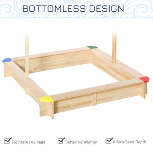 Kids Wooden Sandbox with Cover, Play Sand Station for Children Outdoor Sand box, with Seats, for Backyard – view 7