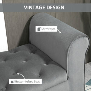 Button Tufted Storage Ottoman Bench, End of Bed Bench with Rolled Arms, Storage Chest for Living Room, Entryway, Grey