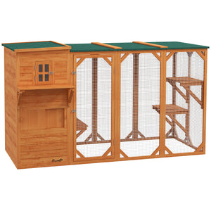 Wooden Cat Catio, 76"L Walk in Outdoor Cat House with Asphalt Roof, Platforms, Lockable Doors – view 8