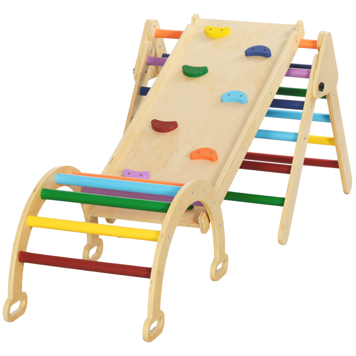5 in 1 Pikler Triangle Set with Ladder, Ramp, Arch, for 18-48 months, Nature Wood