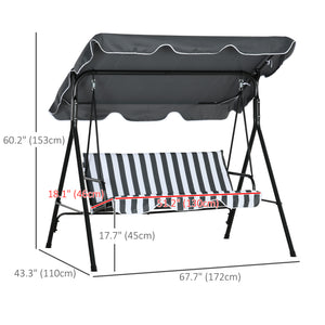 3-Seater Outdoor Porch Swing with Adjustable Canopy, Patio Swing Chair for Garden, Poolside, Backyard, Green and White