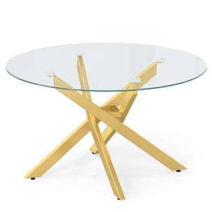 Glass Coffee Table Round Clear Center Table with Tempered Glass Top-Golden view 4