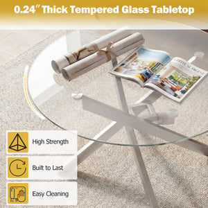 Glass Coffee Table Round Clear Center Table with Tempered Glass Top-Silver view 9