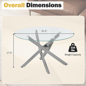 Glass Coffee Table Round Clear Center Table with Tempered Glass Top-Silver view 5