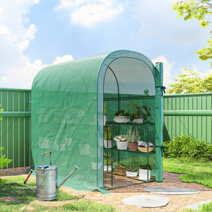 Walk-in Mini Greenhouse with Shelves, Portable Outdoor Greenhouse with Roll-up Door, 123 x 187 x 189 cm – view 7