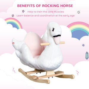 Qaba Soft Warm Kids Rocking Horse Child Plush Ride On Toy Swan Style Playtime with Lullaby Song White