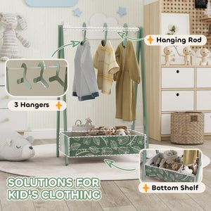 Qaba Kids Clothing Rack with Storage Shelf, Hangers, for Nursery Room, Living Room, Playroom