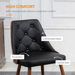 Dining Chairs Set of 2, Tufted Kitchen Chairs, PU Leather Upholstered Seats and Steel Legs for Dining Room, Black