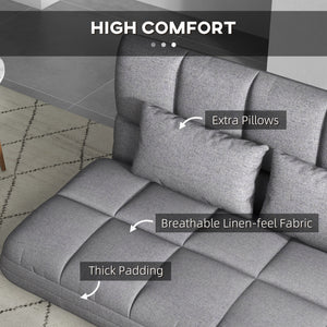 51" Folding Floor Sofa, Foldable 2-Seater Lazy Sofa Sleeper Bed, Adjustable Linen Floor Couch with 9-position Backrest, 2 Pillows and Wide Seat for Living Room, Grey