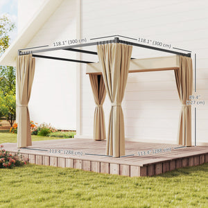 10' x 10' Retractable Pergola Canopy with Sidewalls, Metal Outdoor Gazebo Sun Shade Shelter, Beige – view 2