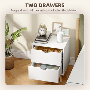 Modern Bedside Table, Nightstand with 2 Drawers and Pine Wood Legs for Bedroom, Living Room, White – view 25