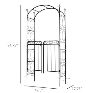 7' Metal Garden Arbor Arch with Scrollwork Doors for Ceremony, Weddings, Party, Backyard, Lawn