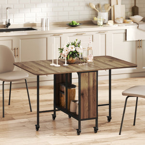 Folding Dining Table, Extendable Kitchen Table for Small Spaces with Storage Shelf and 6 Wheels – view 14