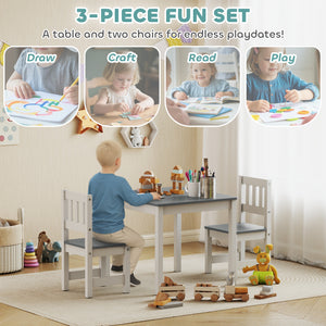 Qaba Kids Table and Chairs Set, Toddler Table and 2 Chair Set for Activity, Art, Craft, Reading, Learning