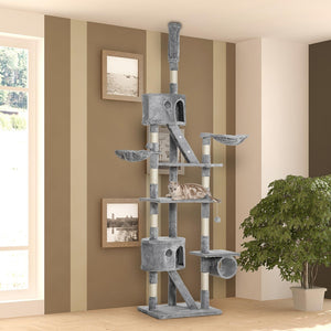 94"-102" Huge Cat Tree Ceiling High Cat Condo Scratching Post Activity Center Multi-Level Play House Light – view 7