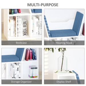 6-Cubby Bookcase with Seat Cushion, Cube Storage Shelf with Reading Nook for Home Office, Study, Blue – view 5