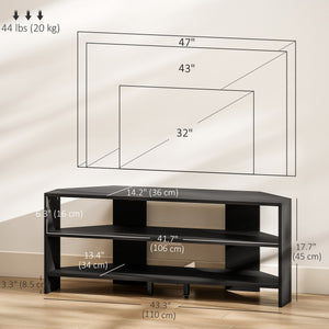Corner TV Stand, Modern TV Table with 2 Open Shelves for 47 Inch TV, Entertainment Center for Living Room, Black