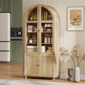 Arched Kitchen Pantry Cabinet, 71" Tall Farmhouse Kitchen Storage Cabinet with Acrylic Glass Doors, Oak – view 7