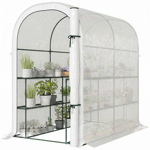 Walk-in Mini Greenhouse with Shelves, Portable Outdoor Greenhouse with Roll-up Door, 123 x 187 x 189 cm – view 8