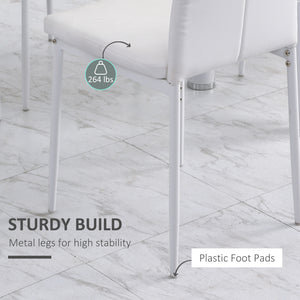 Set of 4 Modern Style Dining Chairs, Button Tufted High Back Side Chairs with Upholstered Seat, Steel Legs, White