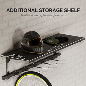 Soozier Bike Storage Rack for 5 Bikes, Wall Mounted Bicycle Rack with Shelf and Adjustable Hooks for Indoor Outdoor Use, Black
