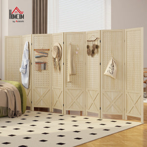 4.7' 3 Panel Wooden Room Divider with Pegboard Display, Folding Privacy Screen for Home Office, Natural – view 49