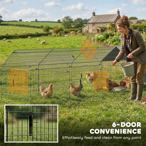 Metal Chicken Coop with UV-Resistant Cover for Hens, Rabbits, Ducks, Geese, 168.5" x 42.1" x 43.7", Grey – view 5