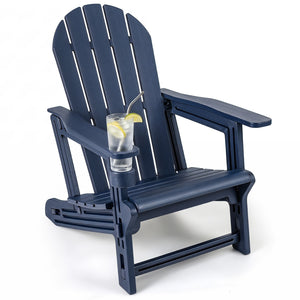 HDPE Adirondack Chair with Cup Holder and Wooden Texture for Patio-Blue view 3
