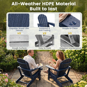 HDPE Adirondack Chair with Cup Holder and Wooden Texture for Patio-Blue view 6