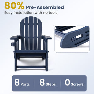 HDPE Adirondack Chair with Cup Holder and Wooden Texture for Patio-Blue view 8