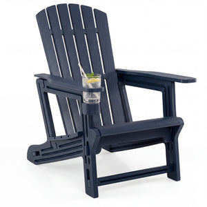 HDPE Adirondack Chair with Cup Holder and Wood-Like Texture High Back for Garden -Blue view 4