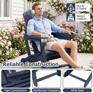 HDPE Adirondack Chair with Cup Holder and Wood-Like Texture High Back for Garden -Blue view 8