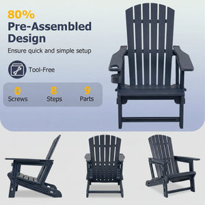HDPE Adirondack Chair with Cup Holder and Wood-Like Texture High Back for Garden -Blue view 9