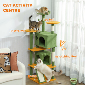54" Cat Tree, Multi-Level Cat Tower with Scratching Posts, Cat Condos, Bed, Platforms, Ramp, Toy Ball, Beige – view 73