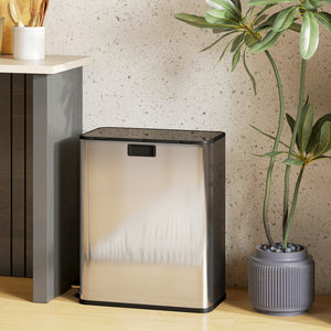 Dual Trash Can with Soft-Close Lid, Garbage Can with Removable Inner Bucket for Kitchen 2 x 7.4 Gal (2 x 28 L), Silver