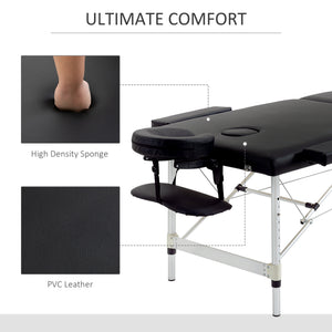 83" 2 Section Foldable Massage Table Professional Salon SPA Facial Couch Tatoo Bed with Carry Bag Black