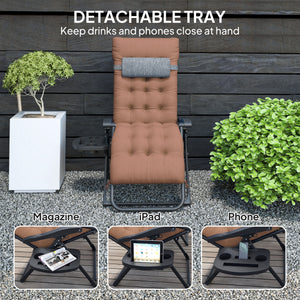 Padded Folding Recliner Chair, Patio Lounger with Cupholder, Adjustable Backrest, Removable Cushion, Black – view 26