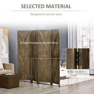 4-panel Wall Partition Farmhouse Room Separator with Foldable Design Wooden Frame 5.6FT, Walnut – view 11