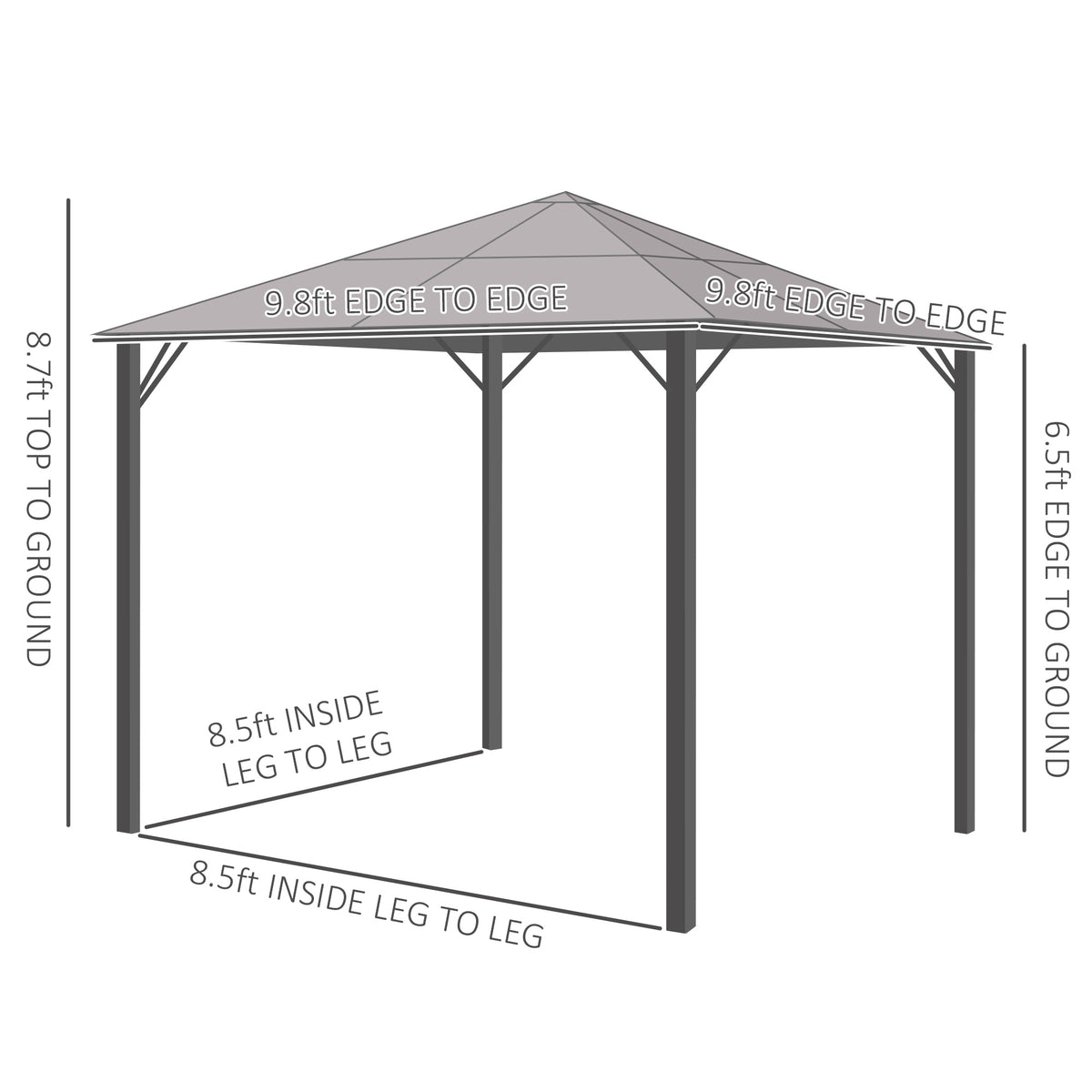 9.8' x 9.8' Garden Aluminium Gazebo Hardtop Roof Canopy Marquee Party Tent Patio Outdoor Shelter with Mesh Curtains & Side Walls, Grey