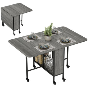 Folding Dining Table, Extendable Kitchen Table for Small Spaces with Storage Shelf and 6 Wheels