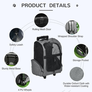 2-IN-1 Pet Luggage Box Backpack Carrier Cats Dogs w/ Handle, Rolling Wheel Grey – view 5