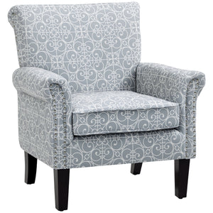 Upholstered Accent Chair, Single Armchair with Soft Linen Touch Fabric, Rolled Armrest with Nailhead Trim, Grey