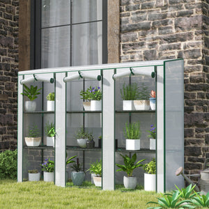 Lean-to Greenhouse with 3 Tier Shelves, Mini Greenhouse with 3 Roll-Up Doors for Indoor Outdoor, Green – view 14