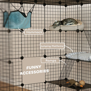 4 Tier DIY Cat Cage Indoor, Catio for 1-3 Cats with Hammock, 5 Doors, 3 Ramps, 3 Jumping Platforms – view 6