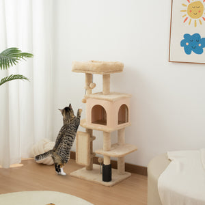 41 Inch Cat Tree with Scratching Posts, Cat Bed, Condo, Grooming Brush, Jumping Platforms, Toy Balls, Anti-tip Kit